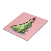 Een Vrouw Hadrosaurus met een pop. Tegeltje (Zijkant)