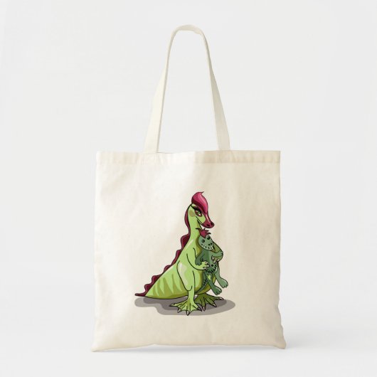 Een Vrouw Hadrosaurus met een pop. Tote Bag (Voorkant)
