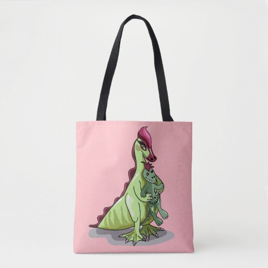Een Vrouw Hadrosaurus met een pop. Tote Bag (Voorkant)