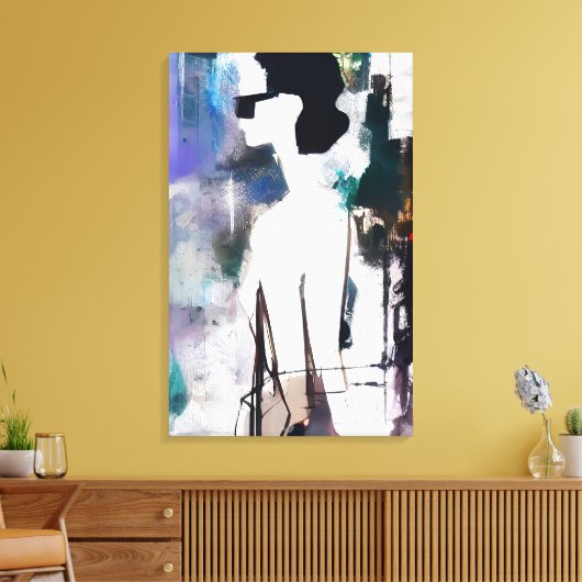 Een vrouw in de stad canvas afdruk (Insitu (Woonkamer))