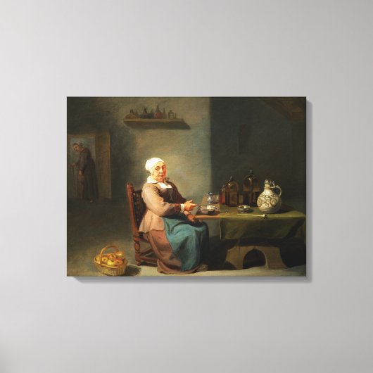 Een vrouw in een keuken canvas afdruk (Voorkant)