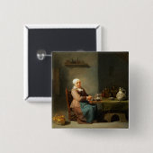 Een vrouw in een keuken vierkante button 5,1 cm (Voorkant /achterkant)