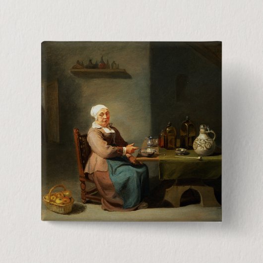 Een vrouw in een keuken vierkante button 5,1 cm (Voorkant)