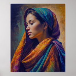 een vrouw in een veelkleurig Shawl-Poster Poster