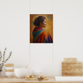 een vrouw in een veelkleurig Shawl-Poster Poster (Keuken)