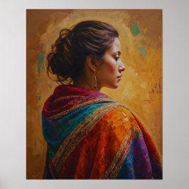 een vrouw in een veelkleurig Shawl-Poster Poster