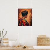 een vrouw in een veelkleurig Shawl-Poster Poster (Keuken)