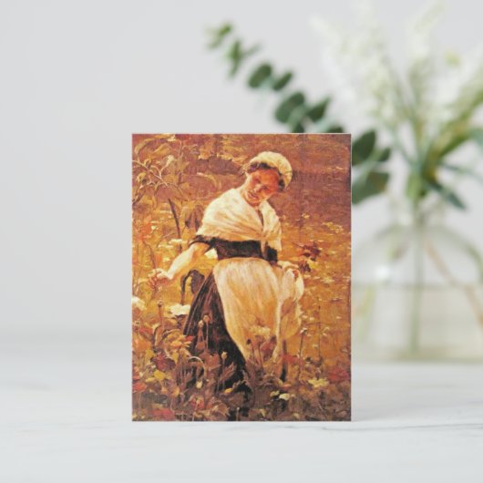 Een vrouw in een veld briefkaart (Staand voorkant)