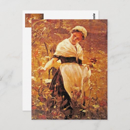 Een vrouw in een veld briefkaart (Voorkant / Achterkant)