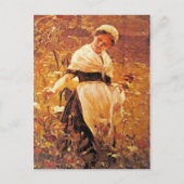 Een vrouw in een veld briefkaart (Voorkant)