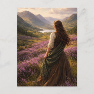 Een vrouw in een veld met heide door M. Laplante Briefkaart