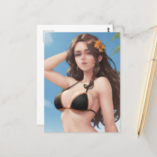 Een vrouw in een zwarte bikini briefkaart