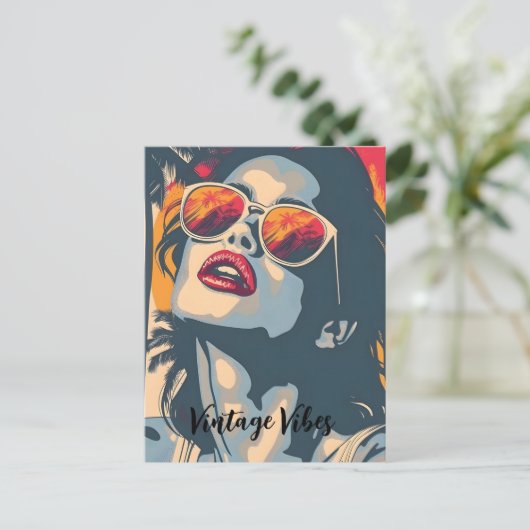 Een vrouw in retro stijl feestdagenkaart (Staand voorkant)