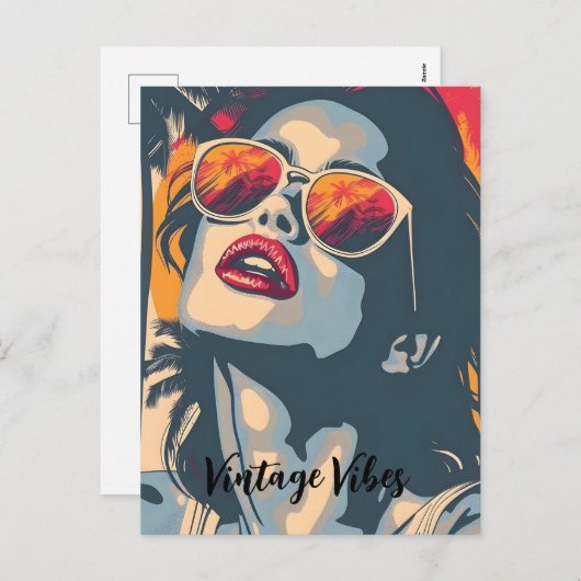 Een vrouw in retro stijl feestdagenkaart (Voorkant / Achterkant)