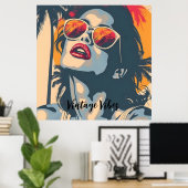 Een vrouw in retro stijl poster (Thuiskantoor)