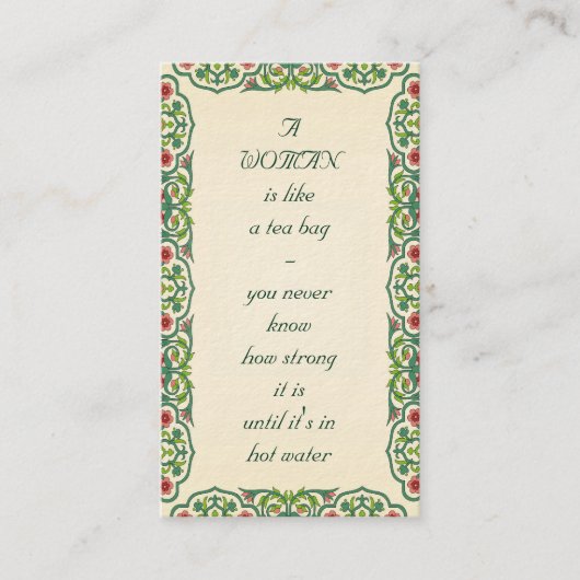 Een VROUW is als een theezak - je weet nooit hoe Visitekaartje (Voorkant)