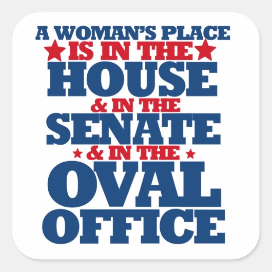 Een vrouw is thuis en de senaat vierkante sticker (Voorkant)