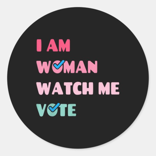 Een vrouw kijkt me stemmen ronde sticker (Voorkant)