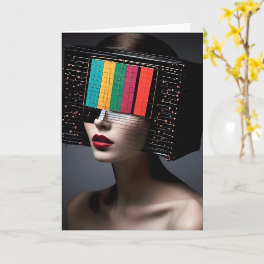 Een vrouw kleurrijke tv-hoofd alle gelegenheden kaart (Gele Bloem)