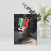 Een vrouw kleurrijke tv-hoofd briefkaart (Staand voorkant)