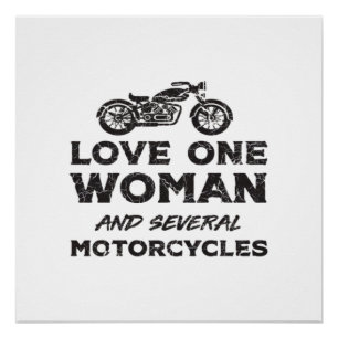 Eén vrouw liefhebben en verschillende motorfietsen perfect poster