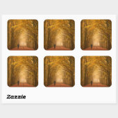 Een vrouw loopt met haar hond in de herfst sticker (Vel)