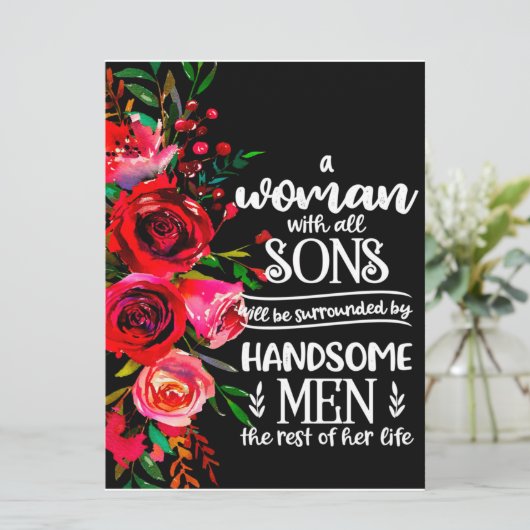 Een vrouw met alle zons-cadeautjes, Moederdag-cade Menu (Staand voorkant)