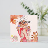 Een vrouw met een boeket herfstkleuren kaart (Staand voorkant)