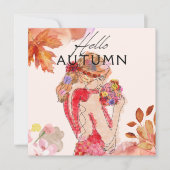 Een vrouw met een boeket herfstkleuren kaart (Voorkant)