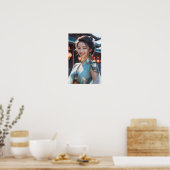 Een vrouw met een delicate blauwe jurk poster (Keuken)