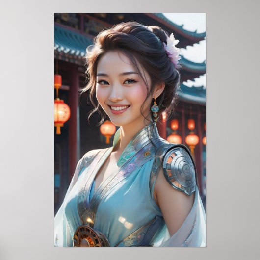 Een vrouw met een delicate blauwe jurk poster (Voorkant)