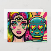 Een vrouw met een derde oog en een robot briefkaart (Voorkant / Achterkant)