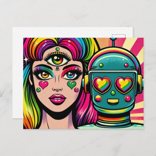 Een vrouw met een derde oog en een robot briefkaart (Voorkant / Achterkant)