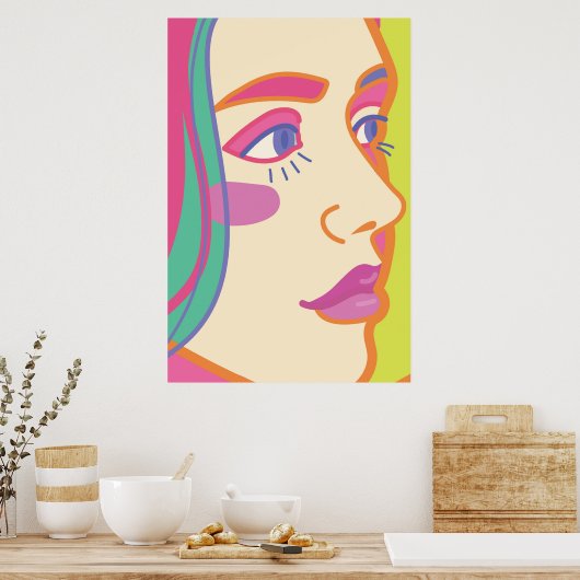 Een vrouw met een heldere make-up. poster (Keuken)