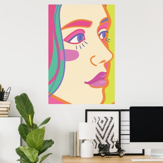 Een vrouw met een heldere make-up. poster (Thuiskantoor)