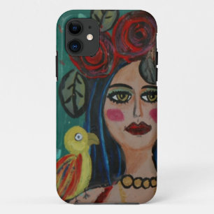 EEN VROUW MET EEN KLEIN PARROT BEDOEN. iPhone 11 HOESJE