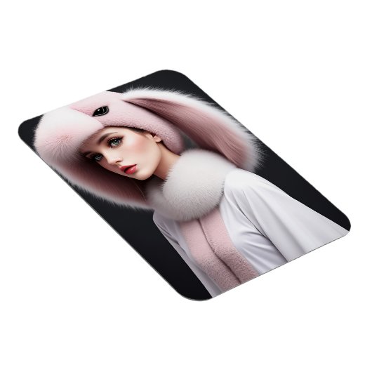 Een vrouw met een konijn pet magneet (Rechterzijde)