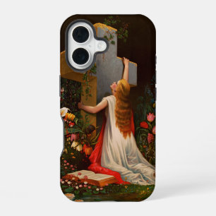 Een vrouw met een kruis bidt iPhone 16 hoesje