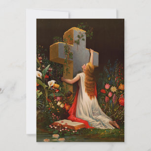 Een vrouw met een kruis bidt kaart