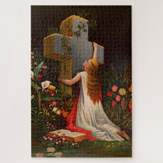 Een vrouw met een kruis bidt legpuzzel (Verticaal)