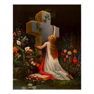Een vrouw met een kruis bidt perfect poster