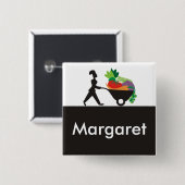 een vrouw met een kruiwagen, chef-reuzengroente... vierkante button 5,1 cm (Voorkant /achterkant)