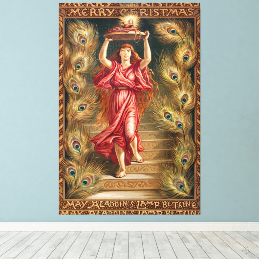 Een vrouw met een lamp canvas afdruk (Insitu (Houten vloer))