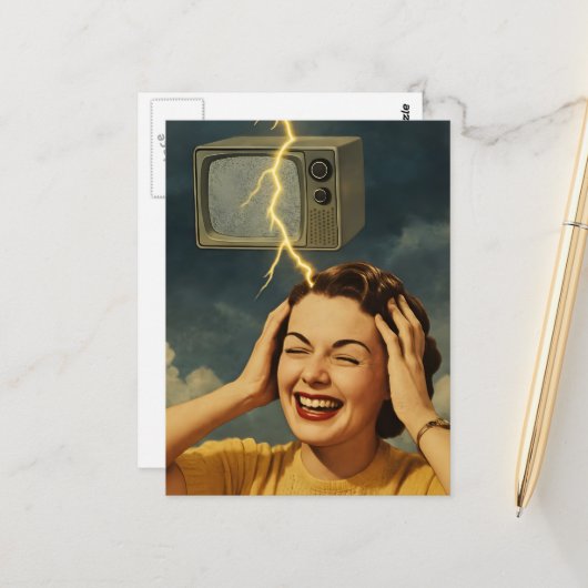 Een vrouw met een opwindende gedachte surrealistis briefkaart (Voorkant / Achterkant in situ)