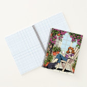 Een vrouw met koffie, kat en Planten Notitieboek (Binnen)