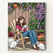 Een vrouw met koffie, kat en Planten Notitieboek (Achterkant)
