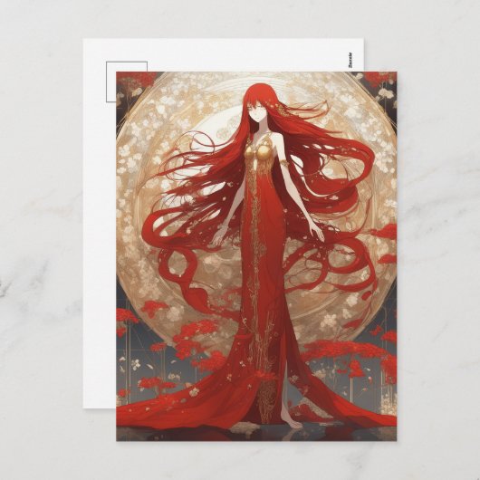 Een vrouw met lang, rood haar is een opvallende ve feestdagenkaart (Voorkant / Achterkant)