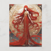 Een vrouw met lang, rood haar is een opvallende ve feestdagenkaart (Voorkant)