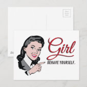 Een vrouw met sms'je, gedraag jezelf briefkaart (Voorkant / Achterkant)