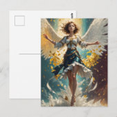 Een vrouw met vleugels omhoog in de lucht briefkaart (Voorkant / Achterkant)